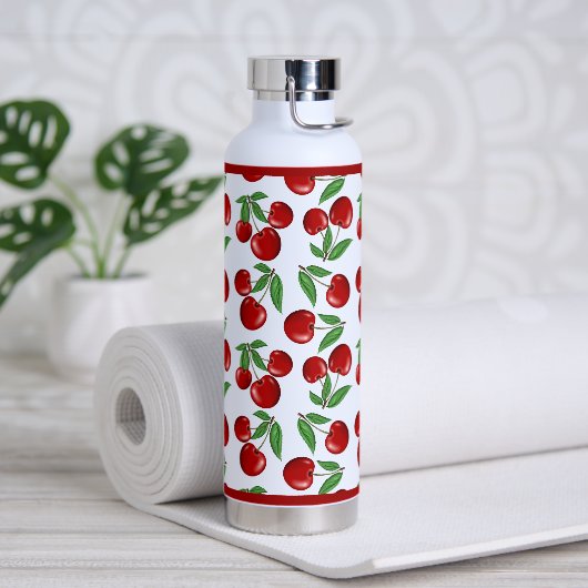 Rote Kirschen im Überall-Muster Trinkflasche (Yoga)