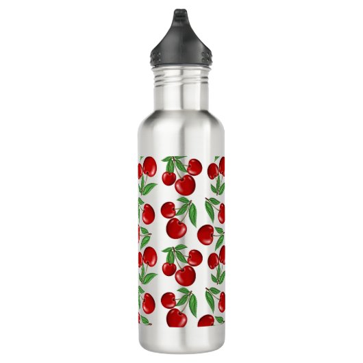 Rote Kirschen in allen Mustern Edelstahlflasche (Rechts)