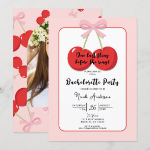 Rote Kirschen mit rosa Bow Coquette Bachelorette Einladung