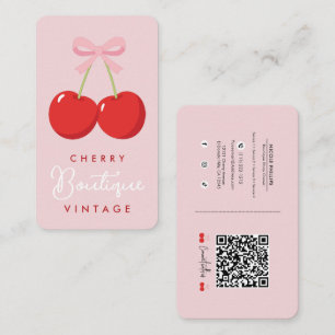 Rote Kirschen mit rosa Bow Coquette-Boutique Visitenkarte