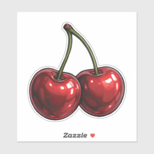 Rote Kirschen mit rosa Bow Coquette Hütte Chic Aufkleber