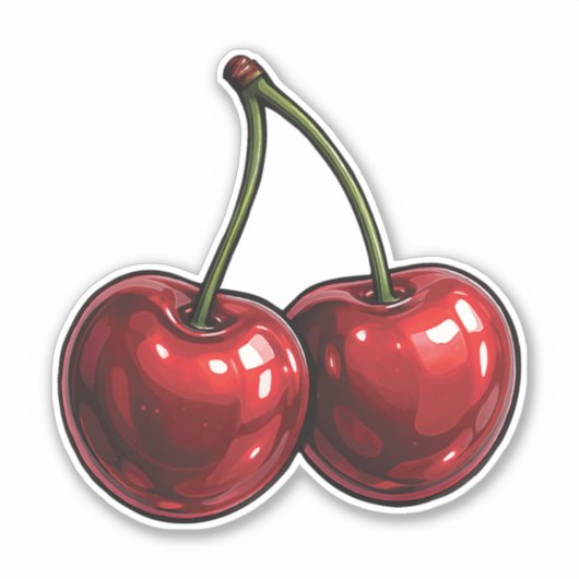 Rote Kirschen mit rosa Bow Coquette Hütte Chic Aufkleber (Vorderseite)