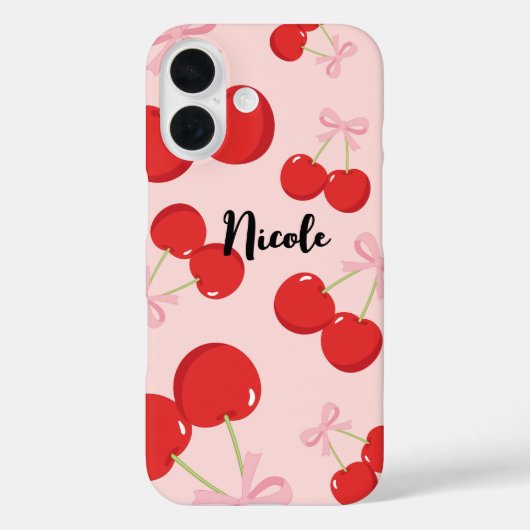 Rote Kirschen mit rosa Bow Coquette Hütte Chic Case-Mate iPhone Hülle (Rückseite)