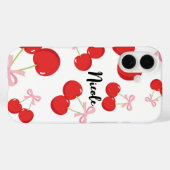 Rote Kirschen mit rosa Bow Coquette Hütte Chic Case-Mate iPhone Hülle (Rückseite (Horizontal))