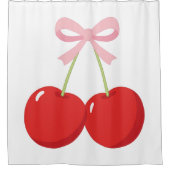Rote Kirschen mit rosa Bow Coquette Hütte Chic Duschvorhang (Vorderseite)