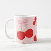 Rote Kirschen mit rosa Bow Coquette Hütte Chic Kaffeetasse (Links)