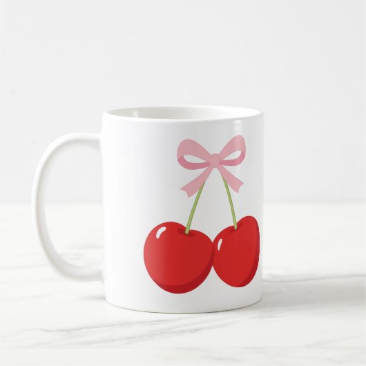 Rote Kirschen mit rosa Bow Coquette Hütte Chic Kaffeetasse (Links)