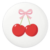 Rote Kirschen mit rosa Bow Coquette Hütte Chic Keramikknauf (Vorderseite)