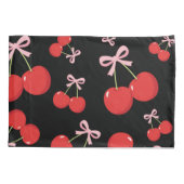 Rote Kirschen mit rosa Bow Coquette Hütte Chic Kissenbezug (Rückseite)