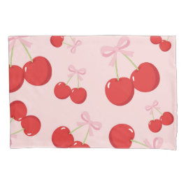 Rote Kirschen mit rosa Bow Coquette Hütte Chic Kissenbezug