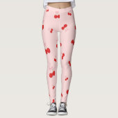 Rote Kirschen mit rosa Bow Coquette Hütte Chic Leggings (Vorderseite)