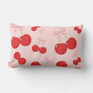 Rote Kirschen mit rosa Bow Coquette Hütte Chic Lendenkissen