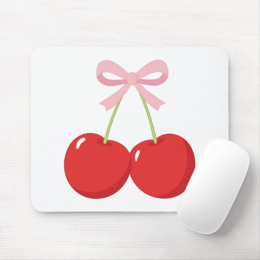 Rote Kirschen mit rosa Bow Coquette Hütte Chic Mousepad (Mit Mouse)