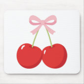 Rote Kirschen mit rosa Bow Coquette Hütte Chic Mousepad (Vorne)