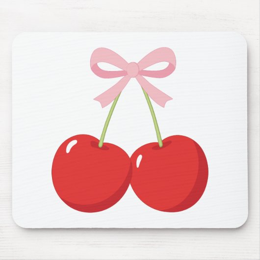 Rote Kirschen mit rosa Bow Coquette Hütte Chic Mousepad (Vorne)