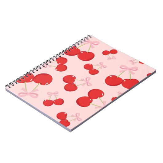 Rote Kirschen mit rosa Bow Coquette Hütte Chic Notizblock (Linke Seite)