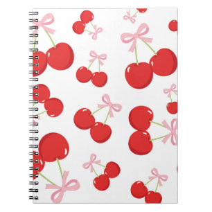 Rote Kirschen mit rosa Bow Coquette Hütte Chic Notizblock