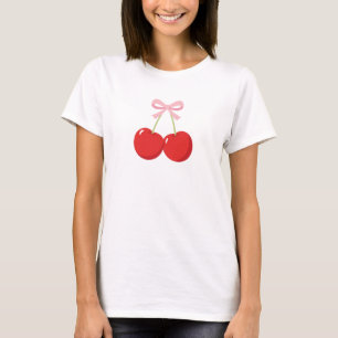 Rote Kirschen mit rosa Bow Coquette Hütte Chic T-Shirt