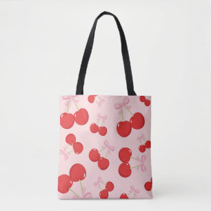Rote Kirschen mit rosa Bow Coquette Hütte Chic Tasche