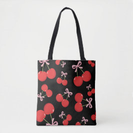Rote Kirschen mit rosa Bow Coquette Hütte Chic Tasche