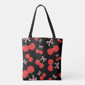 Rote Kirschen mit rosa Bow Coquette Hütte Chic Tasche (Rückseite)