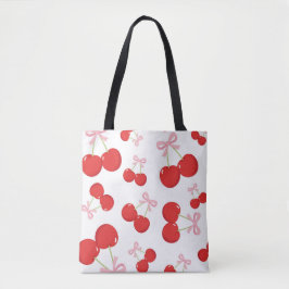 Rote Kirschen mit rosa Bow Coquette Hütte Chic Tasche