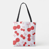 Rote Kirschen mit rosa Bow Coquette Hütte Chic Tasche (Rückseite)