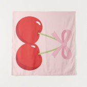 Rote Kirschen mit rosa Bow Coquette Hütte Chic Wandteppich (Vorderseite (Horizontal))
