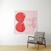 Rote Kirschen mit rosa Bow Coquette Hütte Chic Wandteppich (Beispiel (Horizontal))