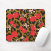 Rote Kirschen mit rosa Bow Coquette Leopard Print Mousepad (Mit Mouse)
