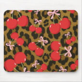 Rote Kirschen mit rosa Bow Coquette Leopard Print Mousepad (Vorne)