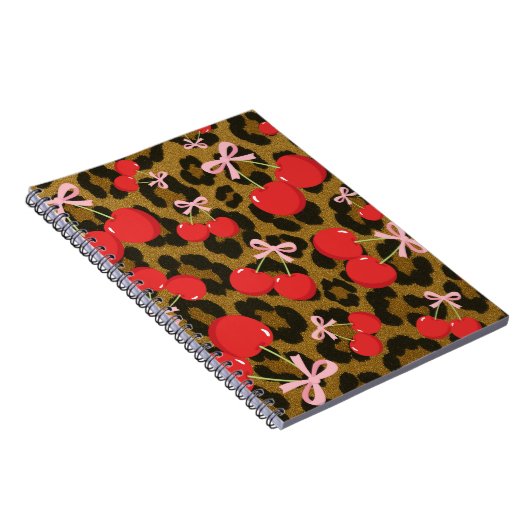 Rote Kirschen mit rosa Bow Coquette Leopard Print Notizblock (Rechte Seite)