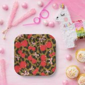 Rote Kirschen mit rosa Bow Coquette Leopard Print Pappteller (Party)