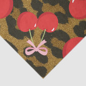 Rote Kirschen mit rosa Bow Coquette Leopard Print Seidenpapier (Detail)