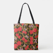 Rote Kirschen mit rosa Bow Coquette Leopard Print Tasche (Rückseite)