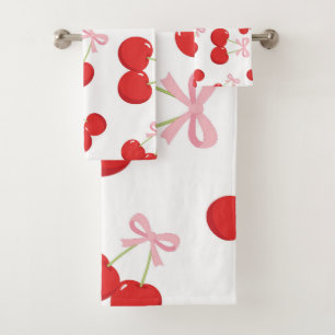 Rote Kirschen mit rosa Schleife Coquette Cottage C Badhandtuch Set
