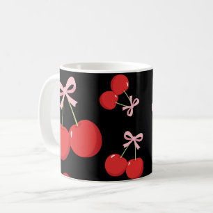 Rote Kirschen mit rosa Schleife Coquette Cottage C Kaffeetasse