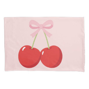 Rote Kirschen mit rosa Schleife Coquette Cottage C Kissenbezug