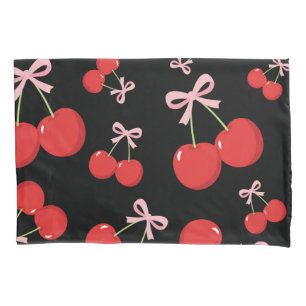 Rote Kirschen mit rosa Schleife Coquette Cottage C Kissenbezug