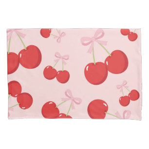 Rote Kirschen mit rosa Schleife Coquette Cottage C Kissenbezug