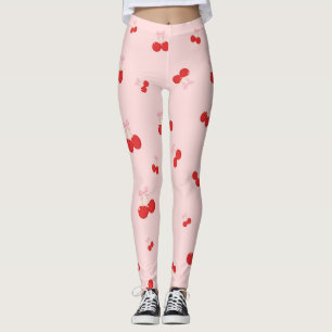 Rote Kirschen mit rosa Schleife Coquette Cottage C Leggings