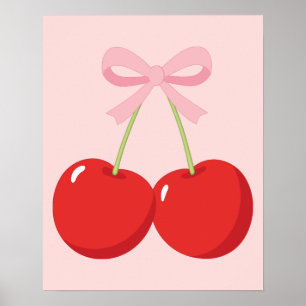 Rote Kirschen mit rosa Schleife Coquette Cottage C Poster