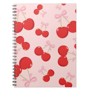 Rote Kirschen mit rosa Schleife Kokette Cottage Ch Notizblock