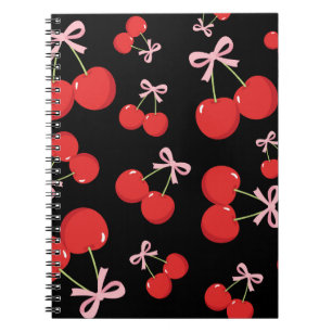 Rote Kirschen mit rosa Schleife Kokette Cottage Ch Notizblock