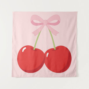 Rote Kirschen mit rosa Schleife Kokette Cottage Ch Wandteppich