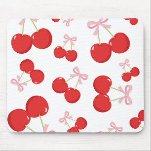 Rote Kirschen mit rosa Schleife Kokette Landhaus-E Mousepad