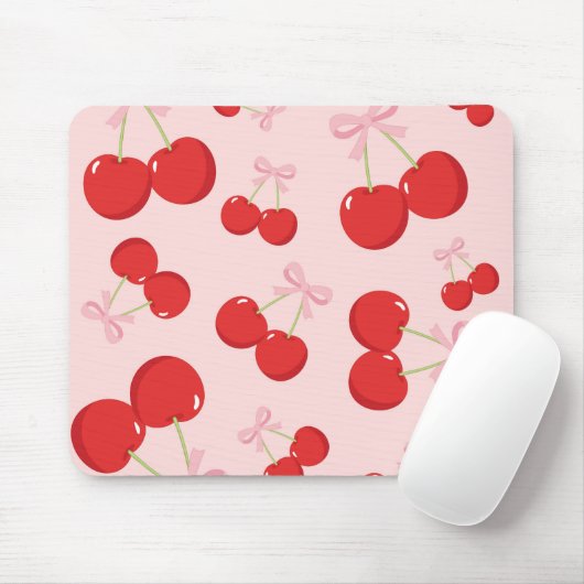 Rote Kirschen mit rosafarbener Hütte Mousepad (Mit Mouse)