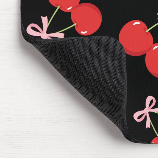 Rote Kirschen Pink Bow Coquette Hütte Chic Mousepad (Ecke)