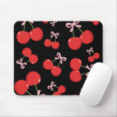 Rote Kirschen Pink Bow Coquette Hütte Chic Mousepad (Mit Mouse)