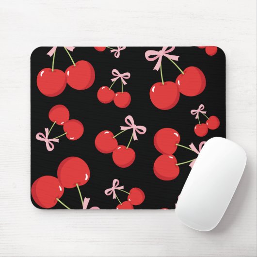 Rote Kirschen Pink Bow Coquette Hütte Chic Mousepad (Mit Mouse)